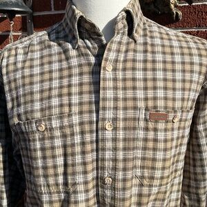 -Carhartt Flannel Plaid Green and Bone Button-Down L/S Excellent Men's Medium